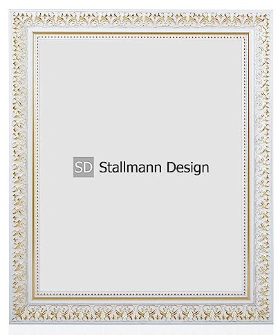 Stallmann Design Bilderrahmen Barockrahmen SWAN | 28x35 cm | Weiß | Echtholz-Bilderrahmen antik | 80 andere Größen verfügbar | Fotorahmen aus Holz im Vintagestyle