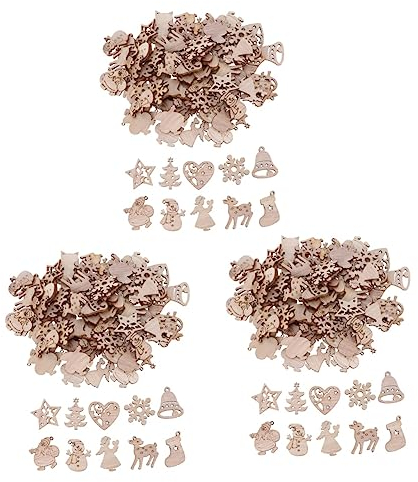 ABOOFAN 300 Stück Holzanhänger Natürliche Holzscheiben Herz- Krippen-Ornamente Weihnachts-Schneeflocken-Ornament Weihnachts-Hängeornament Holz- Dekoration Leere