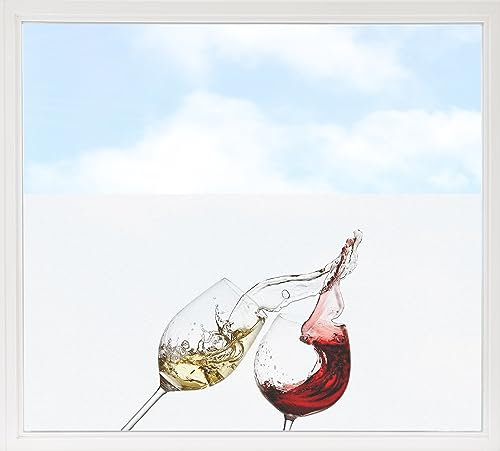 GRAZDesign Fensterfolie Blickdicht Sichtschutz, Sichtschutzfolie Fenster, Glastüren, Küche Küchenfenster, Milchglasfolie Bedruckt mit Motiv Wein rot und weiß 110x57cm