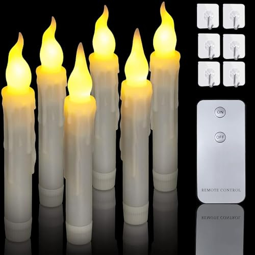 Led Stabkerzen 6 Stück, Schwebende Kerzen, Led Kerzen mit Fernbedienung | Led Kerzen Flackernde Flamme, Flammenlose Kerzen, LED Weihnachtskerzen, für Karneval Weihnachten Hochzeit Deko