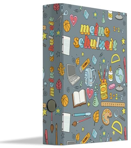 Friendly Fox Ordner Schule, DIN A4 Schulordner Meine Schulzeit, Kinder Portfolio Ordner für 350 Seiten, Rückenbreite 5,6 cm