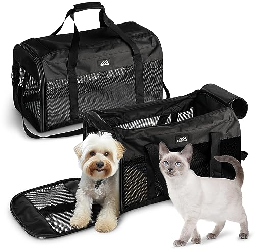 FELLNASE Hundebox Auto Katzen Transporttasche - Das Wohlfühl Hotel für Hund u. Katze - Flugzeug zugelassene Hunde Transportbox Tasche + Staufach 50 x 27 x 29 cm I faltbar Transport Tragetasche