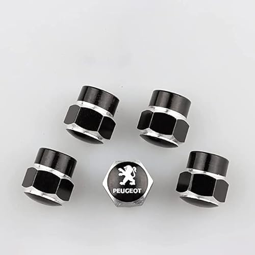 ZABEES 4 Stück Ventilkappen für Peugeot 4008 2008 308 408 5008 3008, Reifen Ventilkappen, Auto Autoventil Kappe Staubkappen für Stabilen Reifendruck, Auslaufsicher Auto Ventilkappen,D Black