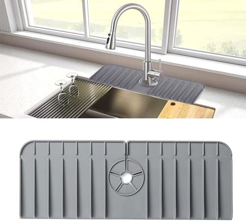 MisFun Tapis de Robinet en Silicone, Tapis Anti Eclaboussure Evier, Attrape Éclaboussures de Robinet, Tampons de Robinet Tapis de Séchage Robinet Comptoir pour Cuisine, Salle de Bain, Comptoir Gris
