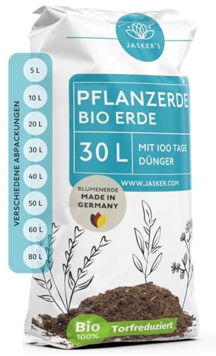 JASKER'S Bio Pflanzerde 30 L - Erde für Pflanzen, Bäume, Stauden & Sträucher mit 40% weniger Torf - Universalerde - Gartenerde - Erde Garten - Erde für Bäume, Stauden & Sträucher - Pflanzenerde