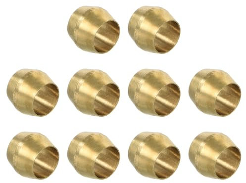 PATIKIL 3/16 ID Compression Sleeve Ferrules, 10 Pack Brass Sleeve Ferrules Compression Fitting Assortment Kit for Water Oil Air Pipe
