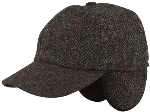 Breiter Winter Baseballcap mit Ohrenklappen Schildmütze ausklappbarer Ohrenschutz Wintermütze Kappe Grau Fischgrät 64
