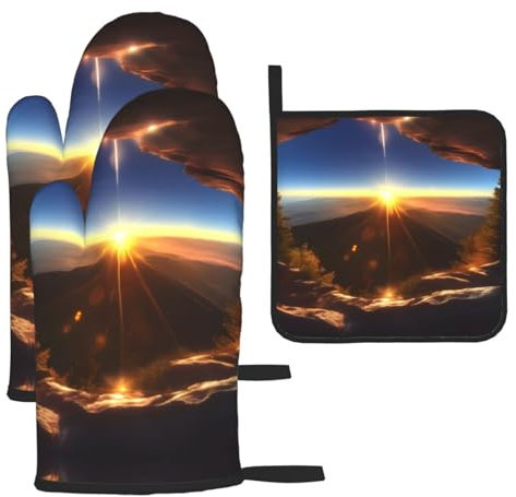 Shining Overlook Lot de 3 gants de cuisine et maniques résistants à la chaleur pour barbecue