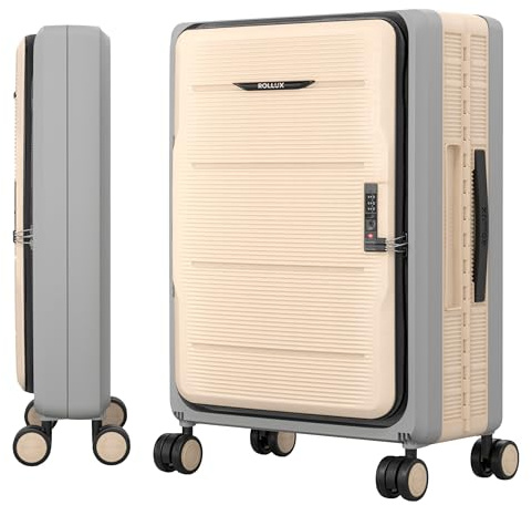 Rollux Collapsible Suitcase with Wheels, Water and Impact Resistant Hard Shell Luggage with Silent Double Spinner Wheels, 24 Inch Suitcase with TSA Lock, [24 inch] – Khaki