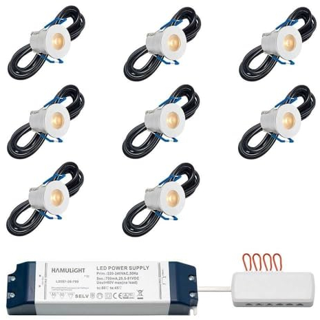 LED Einbaustrahler Valencia bas | Einbauleuchten - Deckenstrahler - Einbauspots - Downlight - Terrassenüberdachung | 3W - Dimmbar - Flach - 230V - IP65 - Warmweiß | Set mit 8 Stück