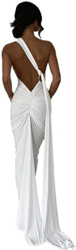 ABINGOO Vestido de Verano Largo para Mujer Maxi Vestido Sexy Bodycon Sin Mangas Elegante Vestido Color Sólido Halter Vestido de Cóctel de Noche(Blanco,S)