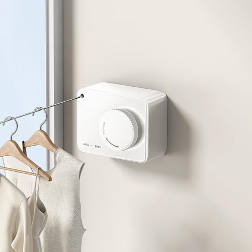 Mustorn WäScheleine Ausziehbar, Nicht DurchhäNgende Einziehbare WäScheleine Wandmontage Retractable Clothesline Edelstahlseil -4.2M (Rechteckig, Weiß)