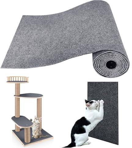RC GearPro Cat Scratching Post Carpet Mat Trimmable Self-Adhesive Replacement Mat 78.7x15.8 Cuttable Cat Scratcher Cover for Cat Tree Shelf Shelves Steps Couch Furniture DIY Protector, Dark Grey