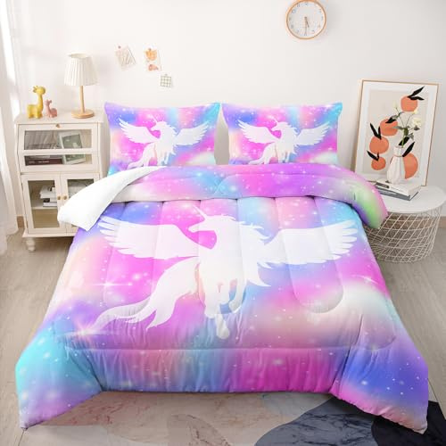 Coverless Duvet Angel Unicorn Pink Coverless Duvet King Size Microfiber Bedspreads King Size Lightweight Quilted Bedspreads All Seasons Quilted Bedspreads King Size+2 Pillowcases(50x75) 260x230cm