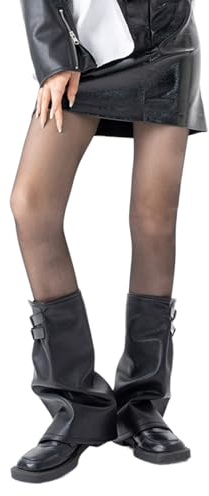 Jiqoe Schwarze PU Leder Beinärmel Mit Ösenriemen Und Reißverschluss Für Frauen Harajuku Y2K Goth Punk Beinwärmer Ausgestellte Socken Leder Beinwärmer