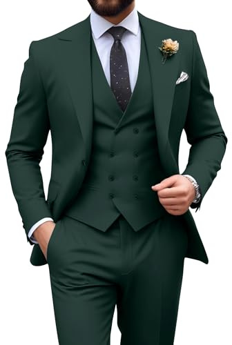Herrenanzug, Slim Fit, 3-teilig, zweireihig, formelles Smoking-Set für Herren, Anzug für Hochzeit, Abschlussball und Bräutigam | Geeignet für Herren, Blazer, Weste, Hose, Abschlussball, Party, Bräutigam, Ein-Knopf, leicht, Abschlussfeier, Heimkehr-Outfit