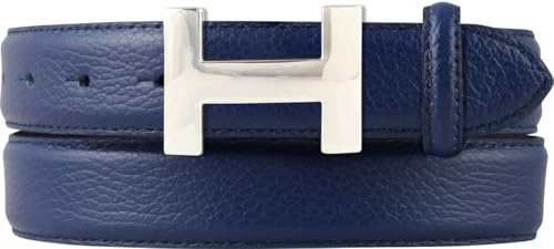 BELTINGER Damen-Gürtel HAILEY aus strukturiertem Leder 3 cm | Schmaler Ledergürtel für Damen 30mm | Silber glänzend | Blau 110cm