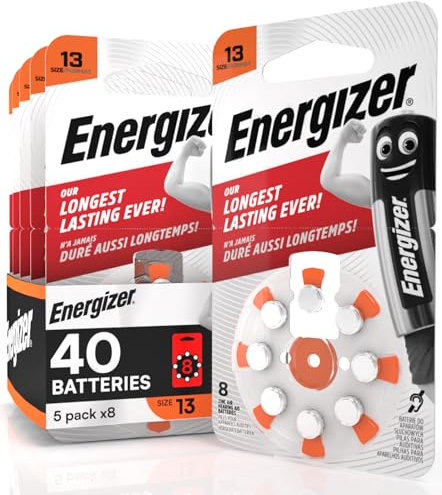 40 Batterie Acustiche Energizer per Apparecchi Acustici Auricolari Misura 13 Arancione Senza Mercurio - 5 Confezioni da 8 Pile