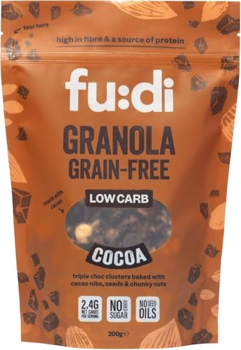 fu:di Low Carb Grain-Free Granola, Cocoa & Dark Choc Chips, 200g | Low Carb, High Fibre, Source Of Protein, No Added Sugar, No Seed Oils, Packed With Pecans, Hazelnuts, Almonds, Vegan