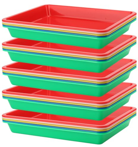 CHUIFAI 25 Stück Bunte Kunststoff Tablett Rechteckig, 27,5 x 21 x 3 cm Aktivitäts Tabletts in 5 Farben, Kunststoff Serviertablett Plastik Tablett zum Basteln