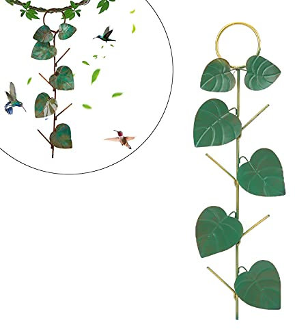 Vogelfutterspender zum Aufhängen aus Metall im Freien, Vogelfutterspender für Samen, Wildtierfutter, grüne Blattform, Kolibris für die Rasenfütterung im Garten im Freien ﻿