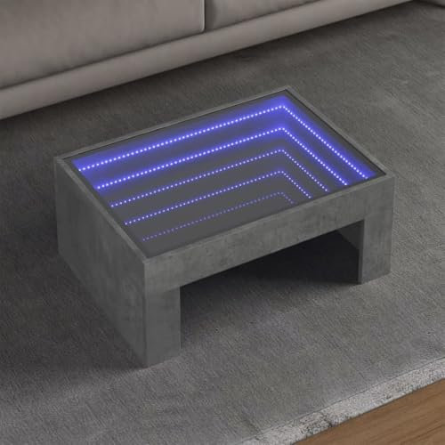 Gecheer Couchtisch, Infinity-LED Beistelltisch Kaffeetisch Sofatisch Betongrau 70x50x30 cm Holzwerkstoff für Wohnzimmer