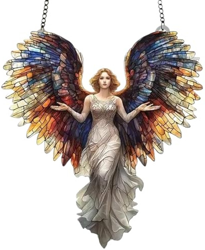 NASSMOSSE Stained Glass Window Hanging, Acrylic Angel Suncatchers for Windows Hanging, Sun Catchers Indoor Window for Religious Prayer Gifts