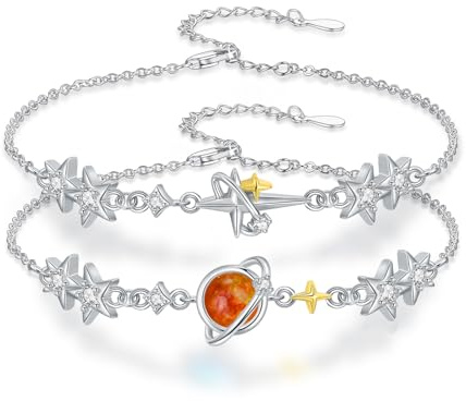 PARYFO Bracelet d'amitié pour 2 - Avec planète d'ambre - En argent sterling 925 - Réglable - Pour meilleure amie, partenaire, sœur et fille