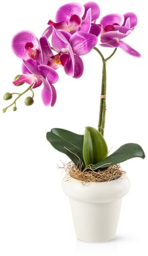 PASCH® Orchideen künstlich in Hochglanz-Keramiktöpfen (46cm) | Kunstblumen im Topf | Kunstblumen wie echt | künstliche Orchideen im Topf (Violet)