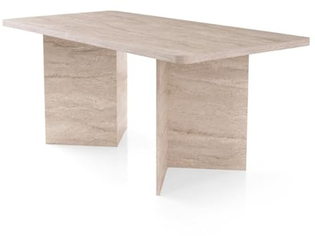 Calicosy Esstisch, rechteckig, L 180 cm, aus Holz, modernes Design mit 2 vollen Beinen, L 180 x T 90 x H 77 cm, Familientisch für 4 bis 6 Personen – Modell Ava