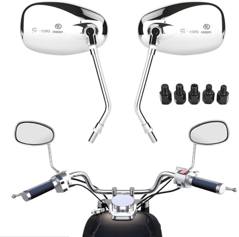 Universal Motorrad Spiegel Chrom 10MM 8MM, 360° Drehbar Motorrad Rückspiege | Mit Packung Schraube, Halterung, Motorradspiegel für Roller, Scooter,Seitenspiegel, ATV,Kompatibel Mit Meisten Modellen