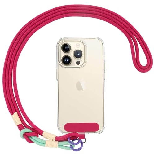 Coiwxmoi Handyband Universal zum Umhängen Kordel Kette,Handy Lanyard mit Stück Universelles Patch, Phone Lanyard mit Robuste Haken Kompatibel mit alle Smartphones, Abnehmbar - Rosenrot
