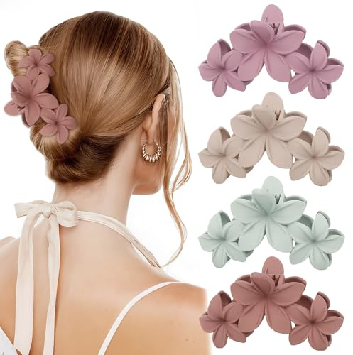 ZUFIO 4 Stück Hawaiian Blume Haarklammer – Starker Halt, rutschfest & haarfreundlich, täglich，Ferien vielseitig nutzbar, hochwertiger Haarstyling-Zubehör für Frauen & Mädchen (Macaron-4PCS)