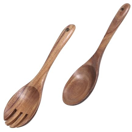 2 Stück Salatbesteck Holz, Salatbesteck Olivenholz, Salat Mischen Abendessen Gabel Und Löffel, für Salat, Pasta, Obst