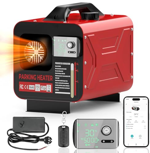 8 KW Dieselheizung 12 V /24 V Standheizung 230V All in One Diesel-Luftheizung, mit Bluetooth App Steuerung & Fernbedienung& Anzeigebildschirm, Schnell Aufheizende Tragbare Dieselheizung für Fahrzeuge
