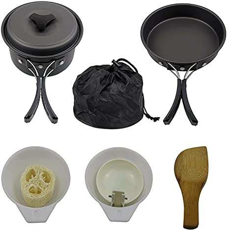 OYYMTE Pentole da Campeggio, Utensili for Attrezzature da Cucina, Set di pentole Non Bastoncini, Set da Cucina Esterna Leggera for Campeggio BBQ. Outdoor, Black.