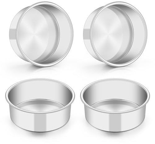 TeamFar 5 Inch Cake Pan Set of 4, Stainless Steel Small Layer Cake Baking Pans Tins, Round Bakeware for Birthday Wedding Party, Non-Toxic & Healthy, Mirror Finish & Dishwasher Safe