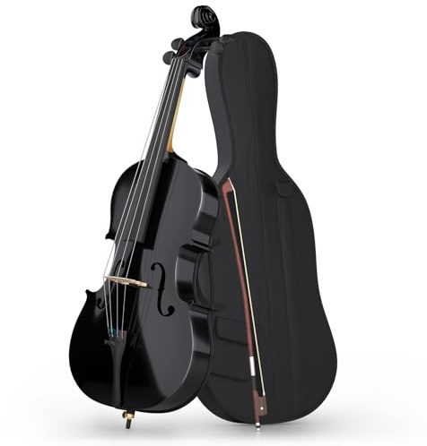 EPOFIT Full Size Cello Kit, Acoustic Cello Instrument for Adults,Students,Beginners,Complete Cello 4/4 Set with Portable Bag, Bow, Rosin (Black)