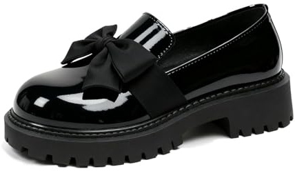 Mocasines de plataforma negra para mujer, mocasines casuales con lazo grueso, zapatos planos de ancho ancho, elegantes zapatos de vestir para negocios, Black, 39.5 EU