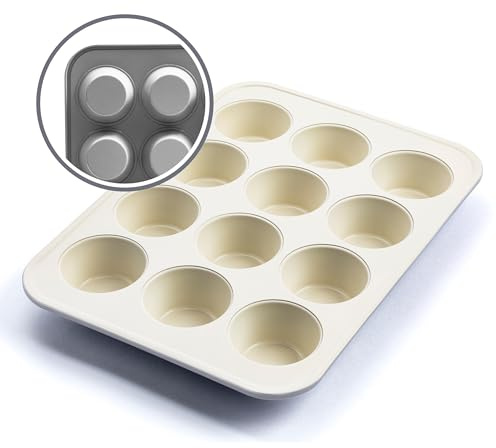 GreenLife 12-Cup Muffin Pan, Healthy Ceramic Nonstick Bakeware, PFOA & PFAS-Free Cupcake Sheet, Durable Baking Tray, Versatile Kitchen Essentials, Easy Clean Muffin Mold, Nonstick Baking Pan, Gray
