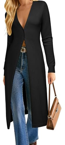 GRACE KARIN Womens Long Cardigan Trendy, Lightweight Knit Dusters Coat, V Neck Button Up Sweater Maxi Dress Black 2XL