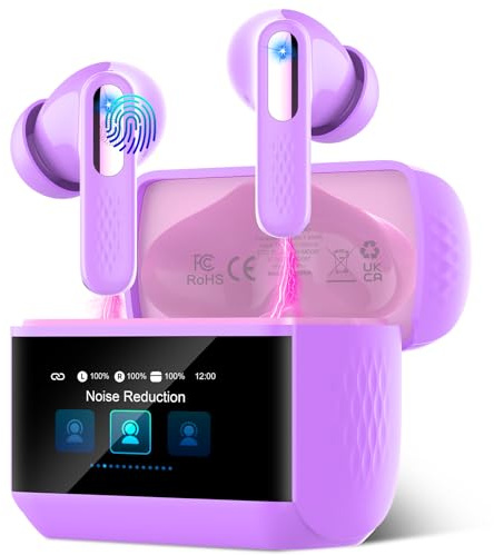 ZYHKON Ecouteurs Bluetooth sans Fil, Écouteur Bluetooth 5.4 avec Écran Tactile Multifonction, Stéréo Immersif Ecouteurs sans Fil avec Réduction du Bruit ANC, Violet Clair