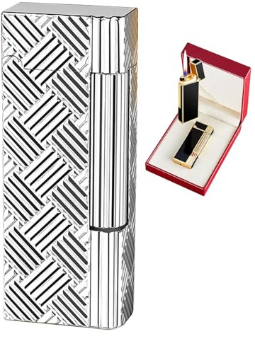 Accendino ricaricabile in metallo con fiamma morbida – Accensione a rotella laterale, confezione regalo e accessori for pietra focaia inclusi (carburante non incluso)(Silver)