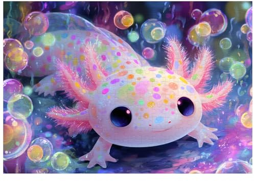 Ulord 300 Teile Puzzle für Erwachsene Axolotl Bunte Blasen Puzzles 38x26 cm