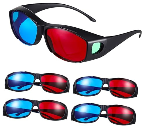 FESTFENDS Occhiali 3d Rossi e Blu per Film e Videogiochi, Set da 5 Pezzi in Plastica Leggera, Occhiali per Visione 3d Immersiva Cinema, Tv e Proiettore, Adatti per Famiglia e Gruppi