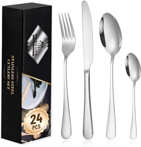 Guyisile Juego de cubiertos para 6 Personas,24 Piezas,Espesor 2.5mm