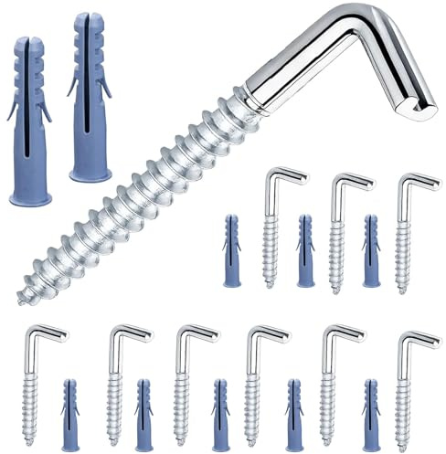 AmiCera L-Haken Schraubhaken mit Kreutzschlitz, M5-40mm, 10 Stück Hakenschrauben, gerade Bilderhaken zum Schrauben, Wandhaken, Rostfrei für Außen, Zuverlässig Montierbar in Holz, Beton, Gipskarton