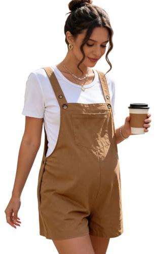 ENEN Salopette de Maternité Courte pour Femme Enceinte - Combinaison de Grossesse Ample en Coton, Jumpsuit d'été avec Bretelles Réglables et Poches, Short de Grossesse Décontracté
