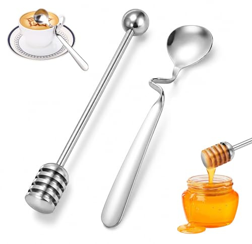 2 Stück Honiglöffel Edelstahl,Hängender Marmelade Löffel Honiglöffel | Und Jamlöffel,Edelstahl Honig Und Sirup Dipper Stick,Marmeladenlöffel,Für Marmelade, Joghurt, Honig, Sirup
