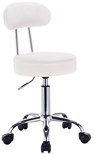 WOLTU Rollhocker Schminkhocker Hocker höhenverstellbar mit Rollen & Lehne Weiß Arbeitshocker 360° Drehhocker Bürostuhl Kosmetikhocker für Werkstatt, Schönheitssalons, Studios, Tätowierungen